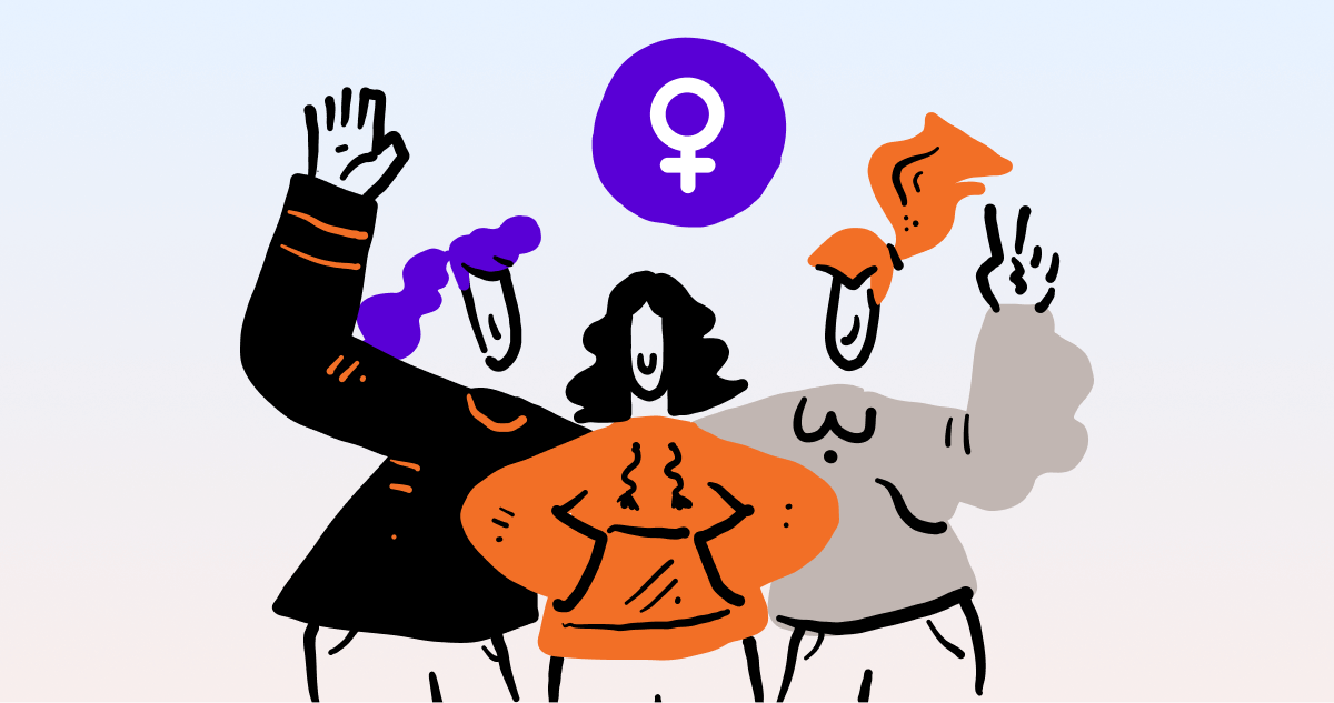 Three women with different characteristics gathered together