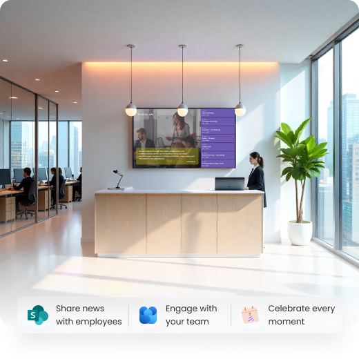 Modern office reception with Yodeck digital signage